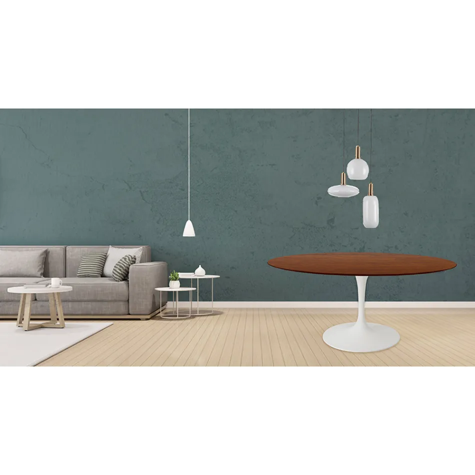 Eero Saarinen Tulip Table H 73 Round en chêne teinté noyer foncé Made in Italy - Scarlet Viadurini