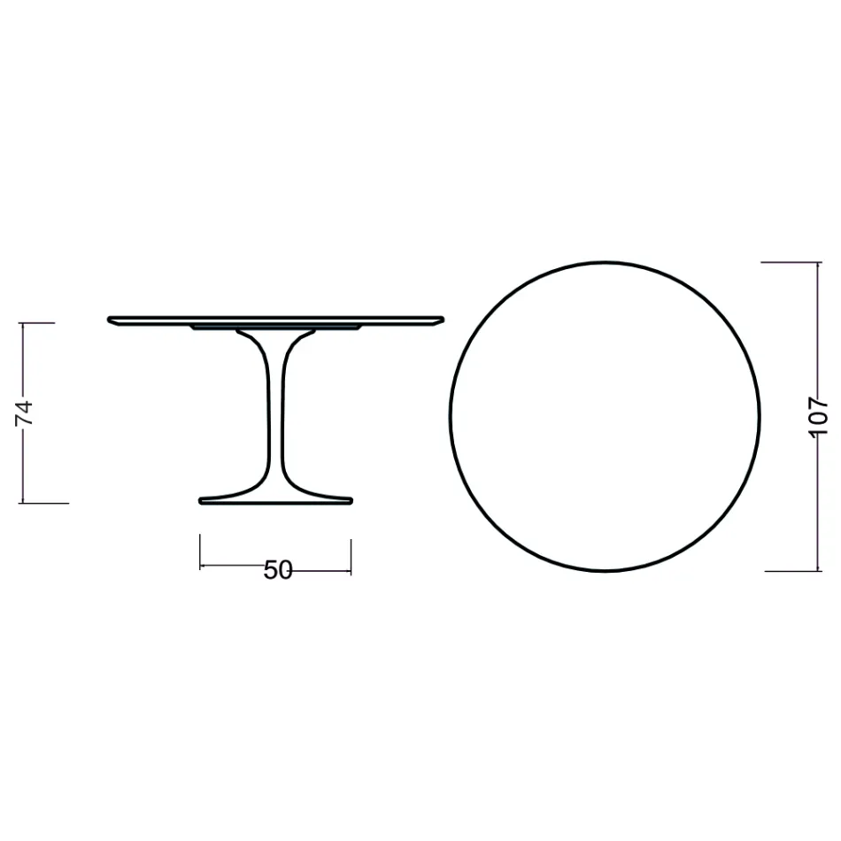 Eero Saarinen Tulip Table H 73 Round en chêne teinté noyer foncé Made in Italy - Scarlet Viadurini