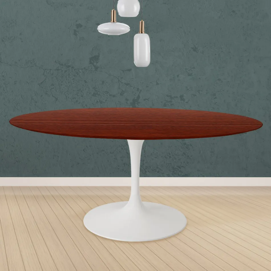 Table Tulipe Eero Saarinen H 73 ronde en chêne teinté palissandre Made in Italy - Ecarlate Viadurini