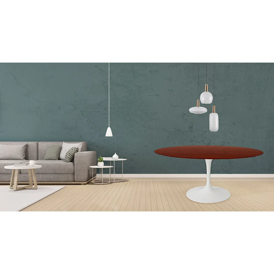 Table Tulipe Eero Saarinen H 73 ronde en chêne teinté palissandre Made in Italy - Ecarlate Viadurini