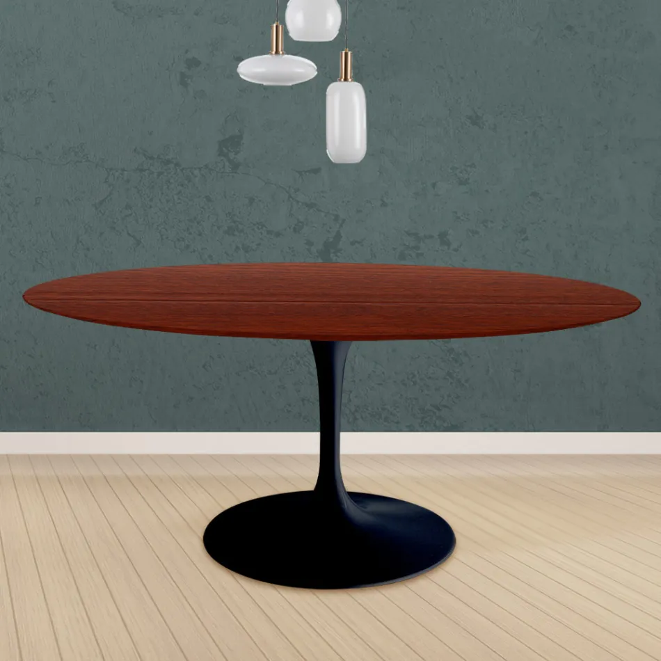 Table Tulipe Eero Saarinen H 73 ronde en chêne teinté palissandre Made in Italy - Ecarlate Viadurini