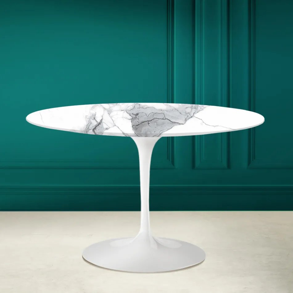 Table Tulipe Eero Saarinen H 73 Rond en Statuario Altissimo Made in Italy - Ecarlate Viadurini