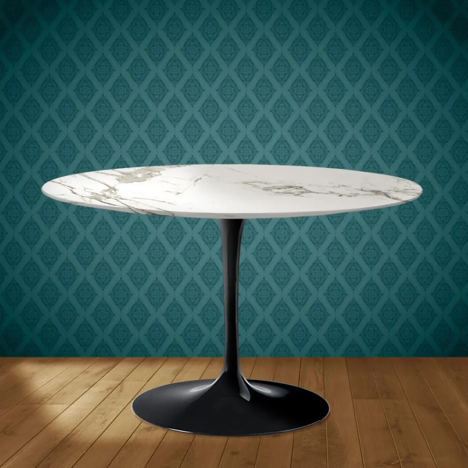 Table Tulipe Eero Saarinen H 74 po Aura 22 Céramique Fabriquée en Italie - Écarlate Viadurini