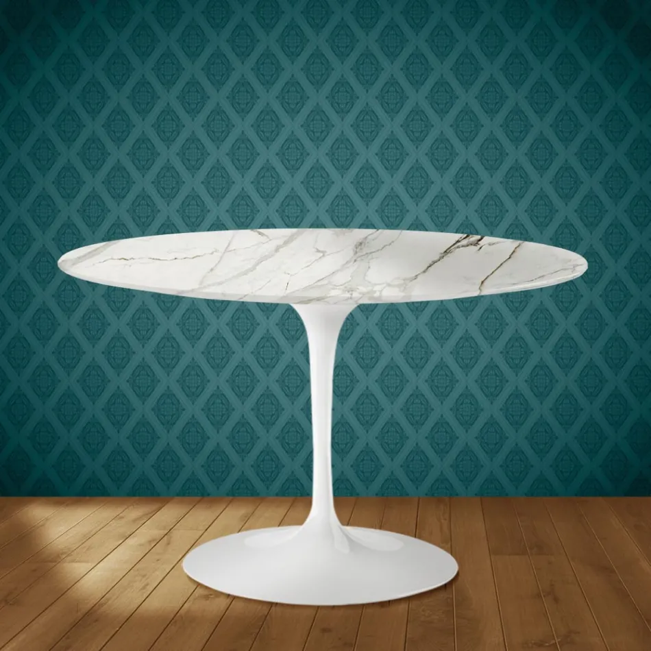 Table Tulipe Eero Saarinen H 74 po, céramique polie, fabriquée en Italie - Écarlate Viadurini