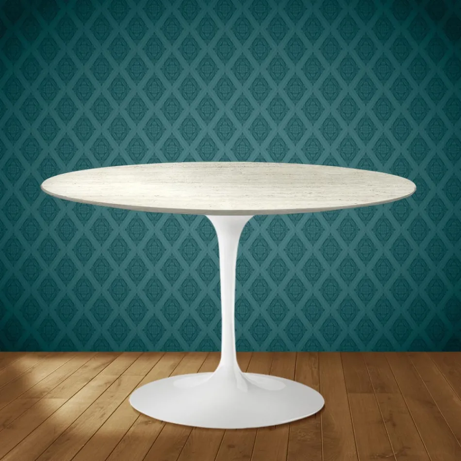 Table Tulipe Eero Saarinen H 74 cm en céramique Marmorio, fabriquée en Italie - Écarlate Viadurini