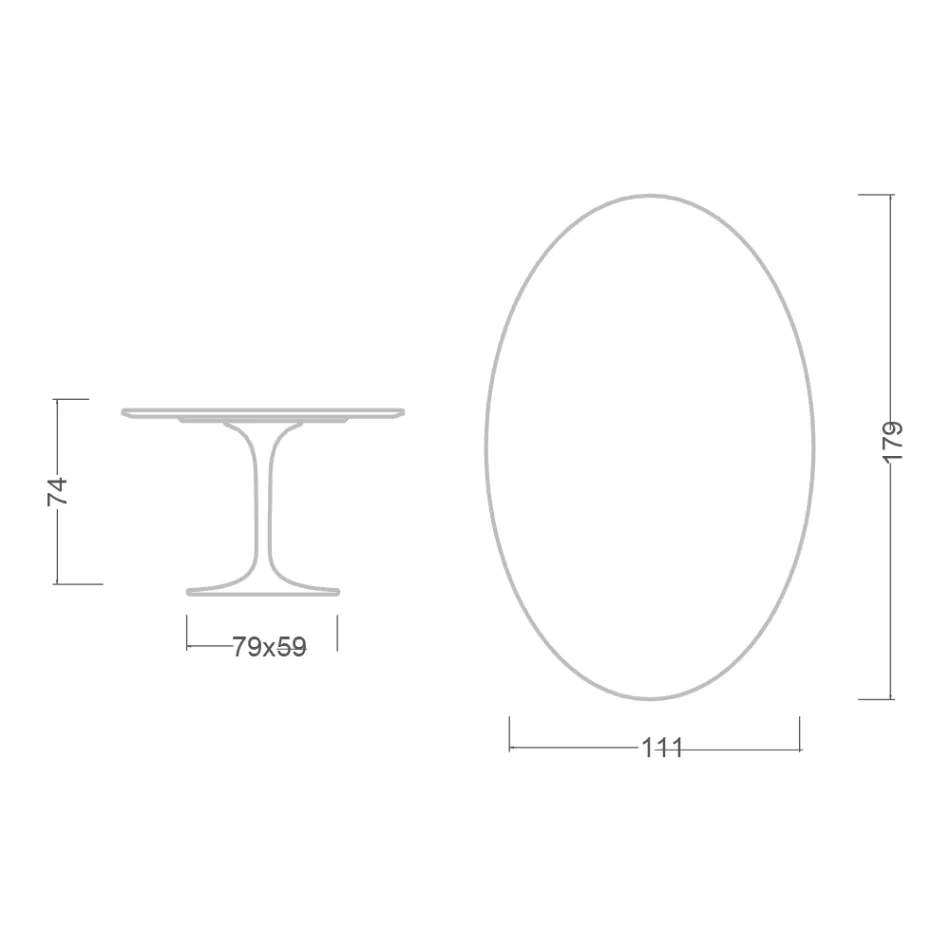 Table ovale Tulipe Eero Saarinen H 74 cm en céramique Aura 22, fabriquée en Italie - Écarlate Viadurini
