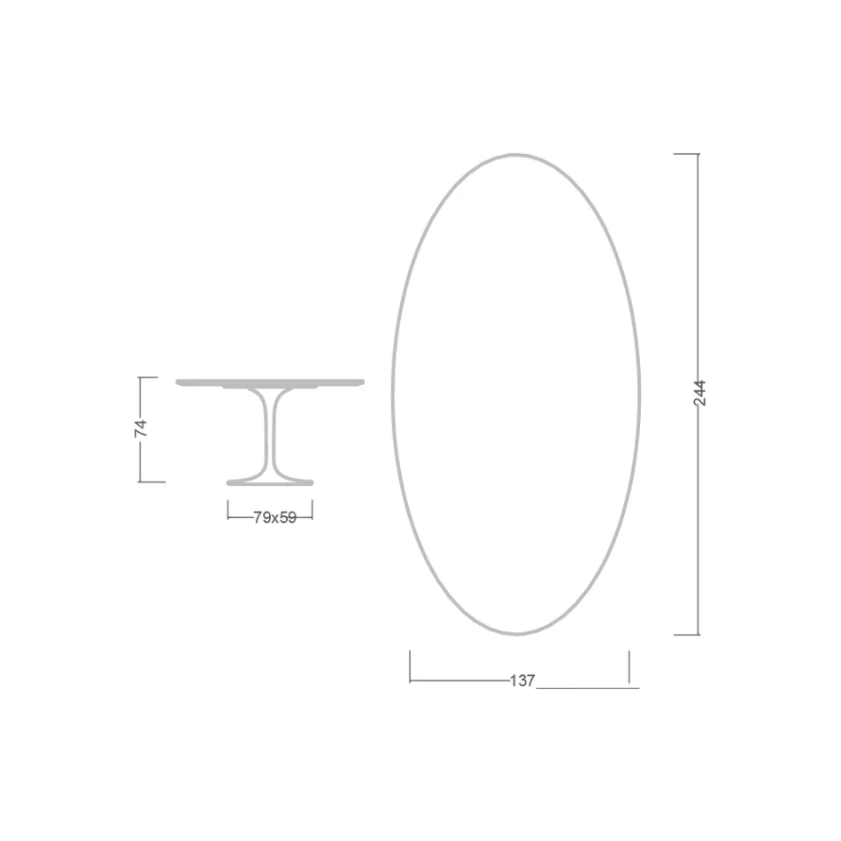 Table ovale Tulipe Eero Saarinen H 74 cm en céramique Aura 22, fabriquée en Italie - Écarlate Viadurini