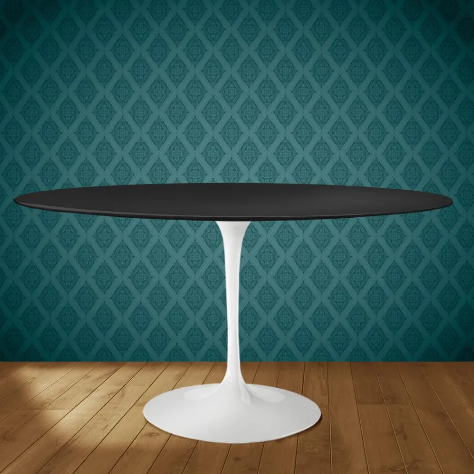 Table ovale Tulipe Eero Saarinen H 74 cm en céramique Domoos, fabriquée en Italie - Écarlate Viadurini