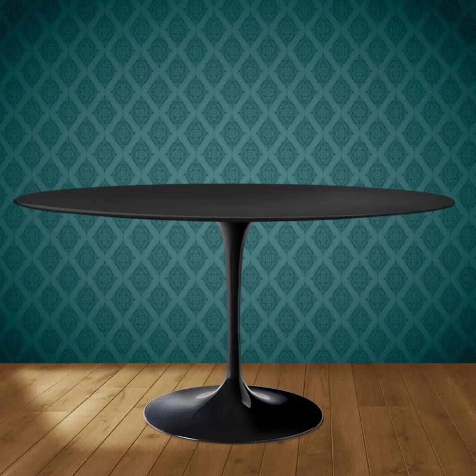 Table ovale Tulipe Eero Saarinen H 74 cm en céramique Domoos, fabriquée en Italie - Écarlate Viadurini
