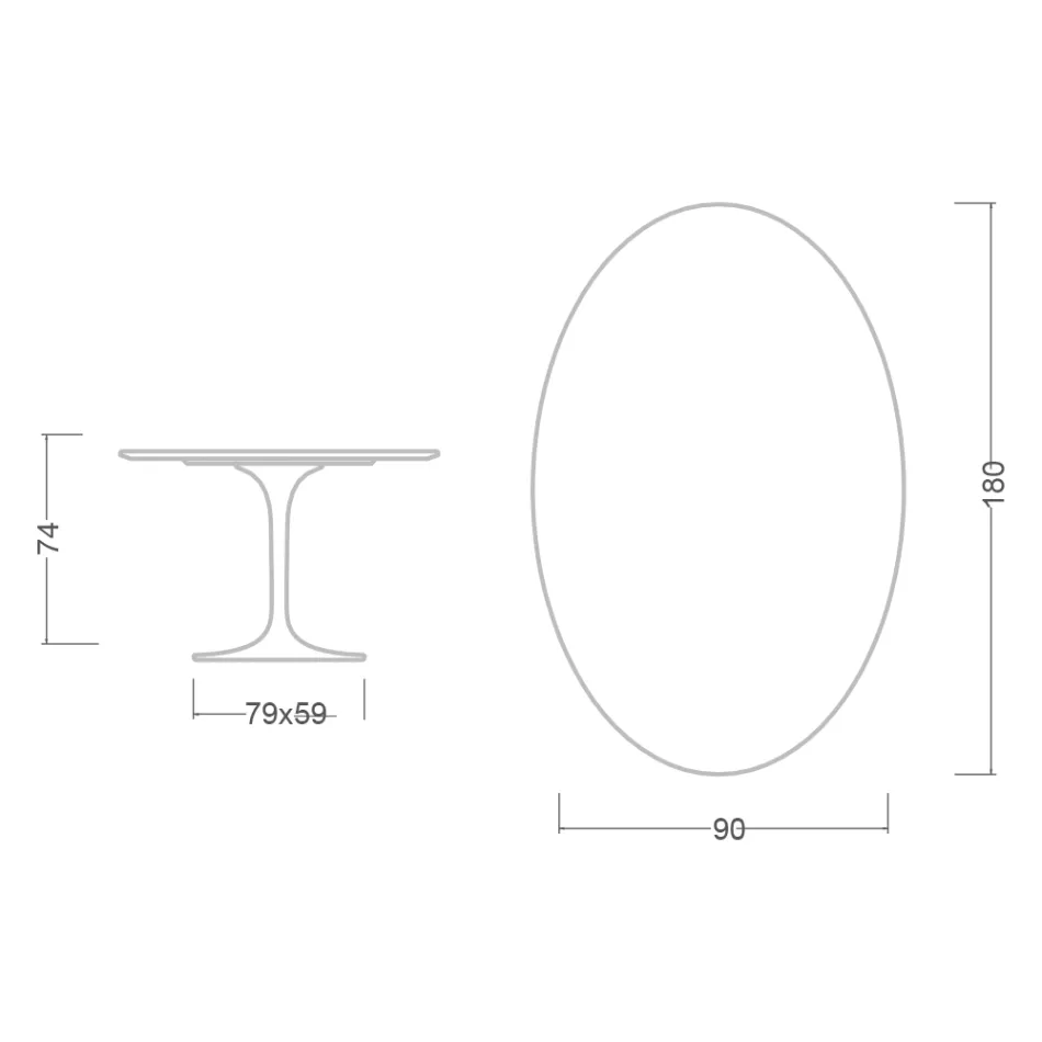 Table ovale Tulipe Eero Saarinen H 74 cm en céramique Marmorio, fabriquée en Italie - Écarlate Viadurini