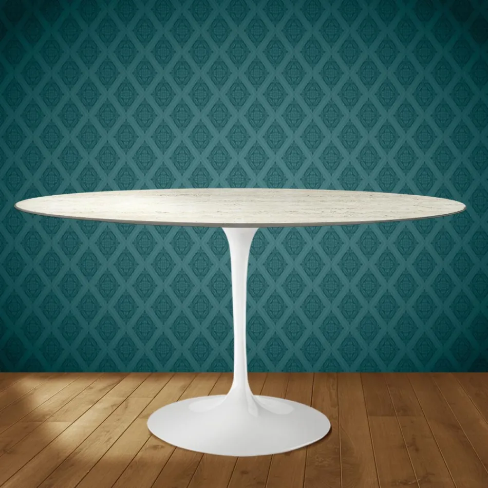 Table ovale Tulipe Eero Saarinen H 74 cm en céramique Marmorio, fabriquée en Italie - Écarlate Viadurini