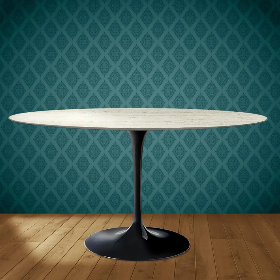 Table ovale Tulipe Eero Saarinen H 74 cm en céramique Marmorio, fabriquée en Italie - Écarlate Viadurini