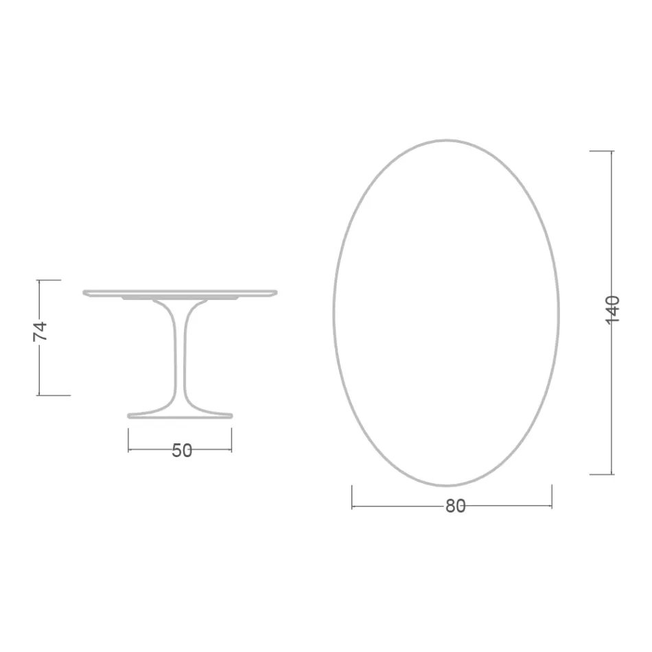 Table ovale Tulipe Eero Saarinen H 74 cm en céramique Moonè, fabriquée en Italie - Écarlate Viadurini