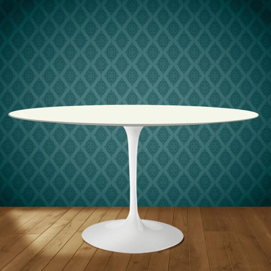 Table ovale Tulipe Eero Saarinen H 74 cm en céramique Moonè, fabriquée en Italie - Écarlate Viadurini