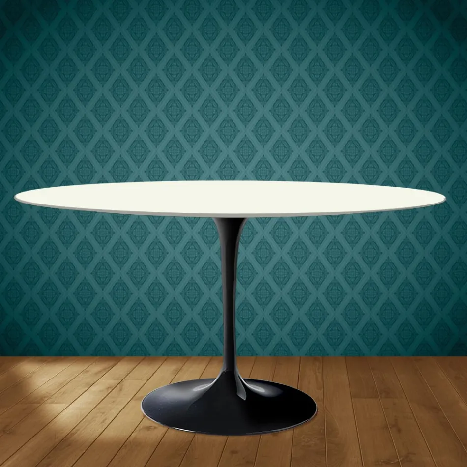 Table ovale Tulipe Eero Saarinen H 74 cm en céramique Moonè, fabriquée en Italie - Écarlate Viadurini