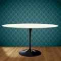 Table ovale Tulipe Eero Saarinen H 74 cm en céramique Moonè, fabriquée en Italie - Écarlate