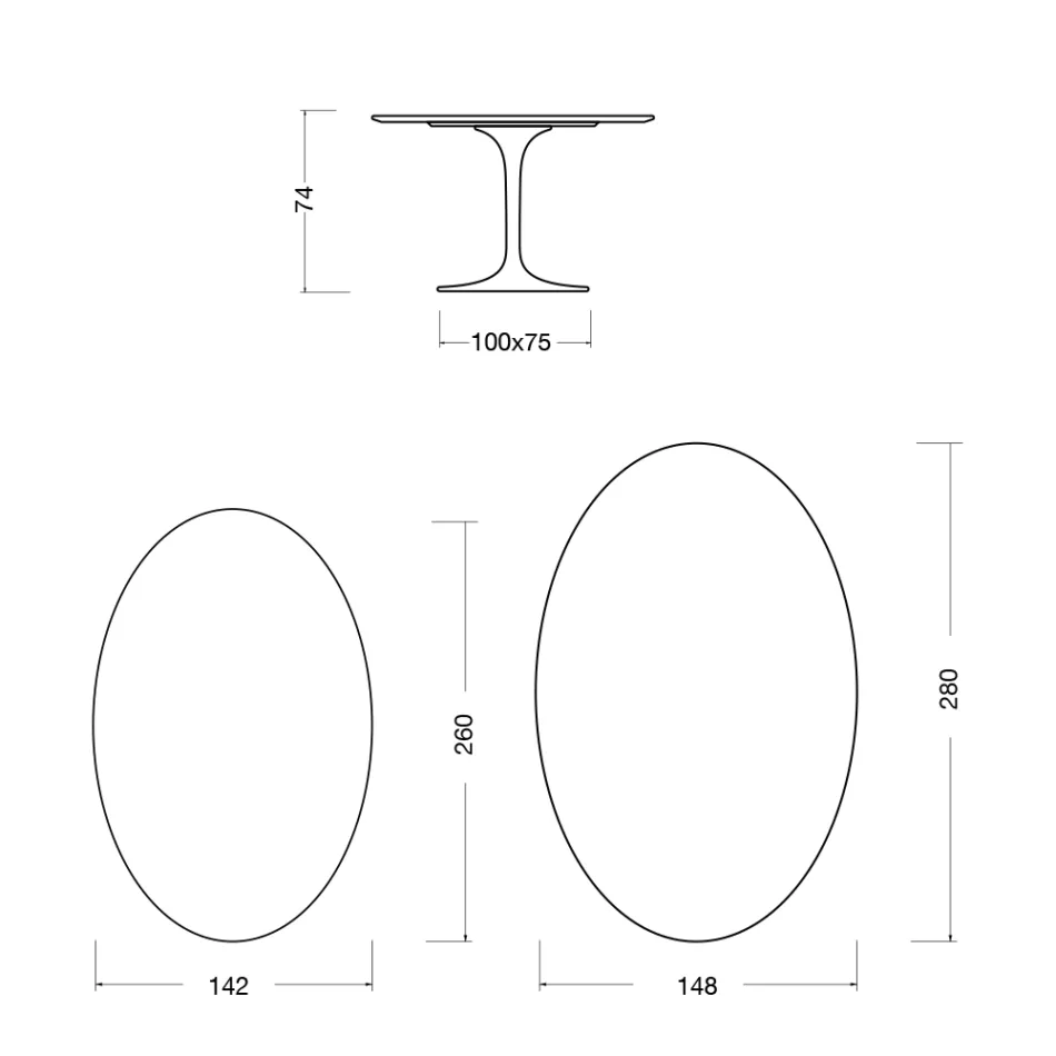 Table Tulipe ovale Eero Saarinen H 74 en céramique Rem, fabriquée en Italie - Écarlate Viadurini