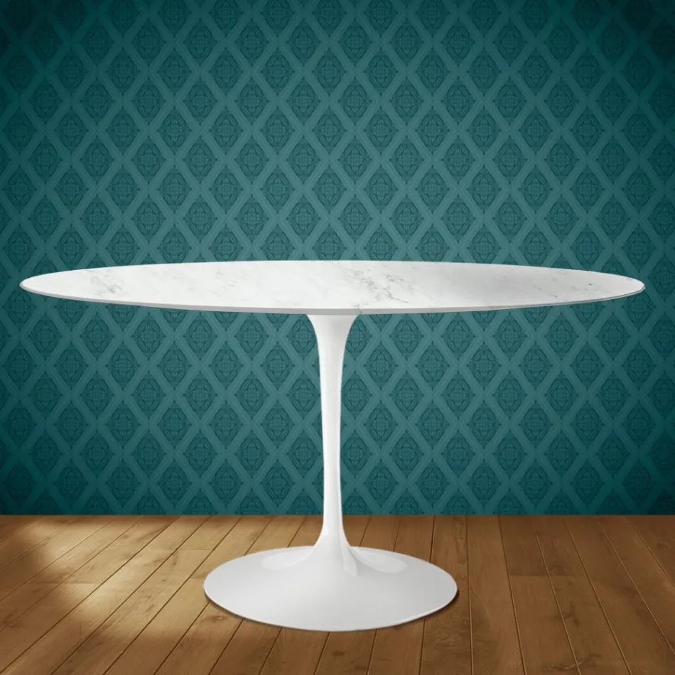 Table ovale Tulipe Eero Saarinen H 74 cm en céramique Salina, fabriquée en Italie - Écarlate Viadurini