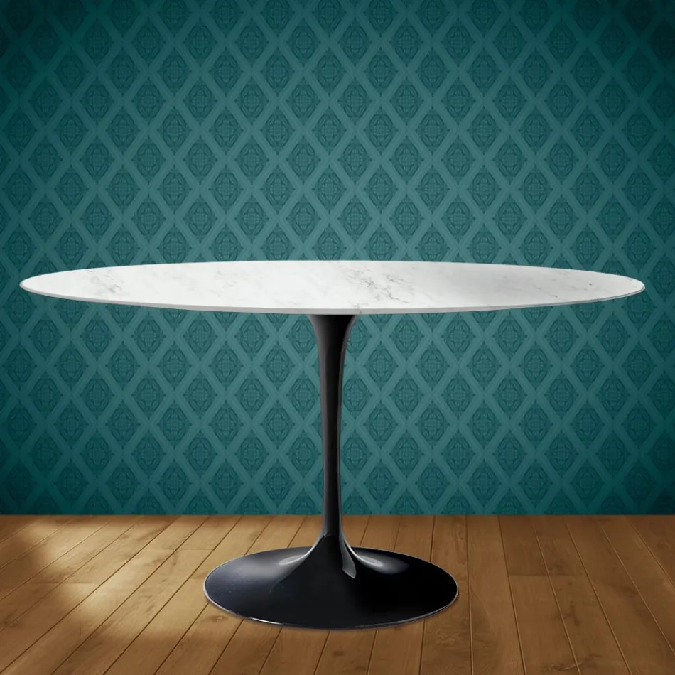 Table ovale Tulipe Eero Saarinen H 74 cm en céramique Salina, fabriquée en Italie - Écarlate Viadurini