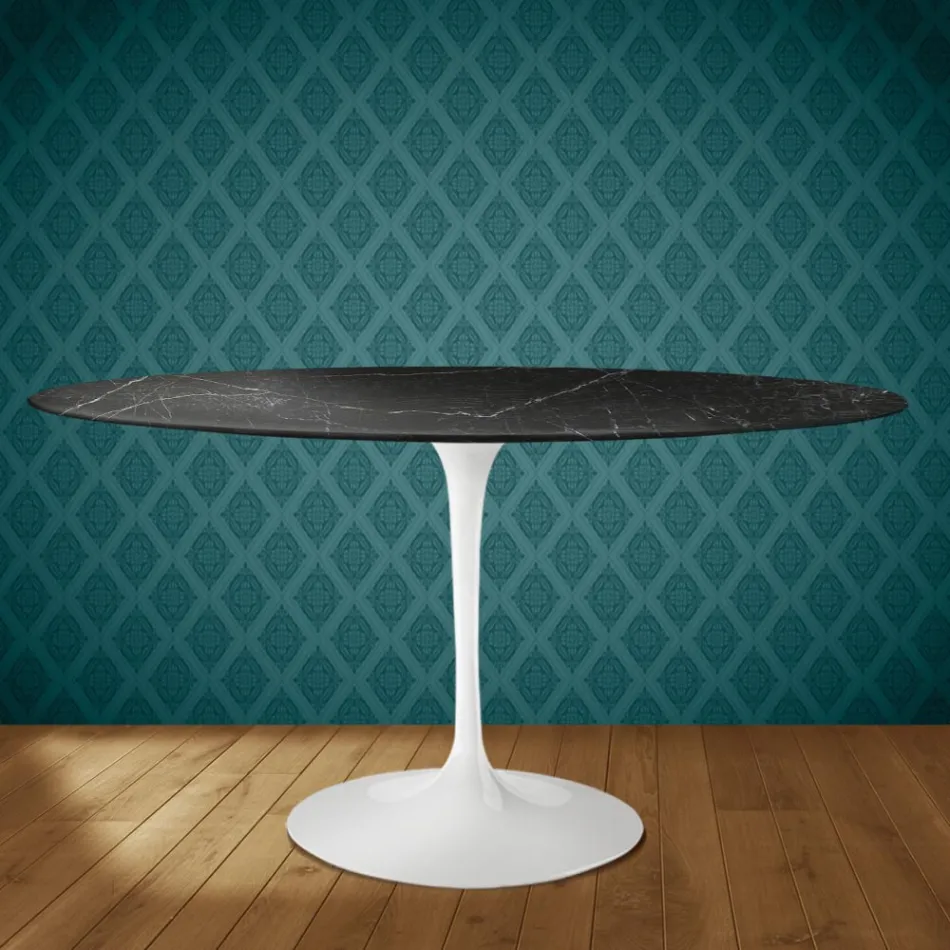Table ovale Tulipe Eero Saarinen H 74 cm en céramique Somnia, fabriquée en Italie - Écarlate Viadurini