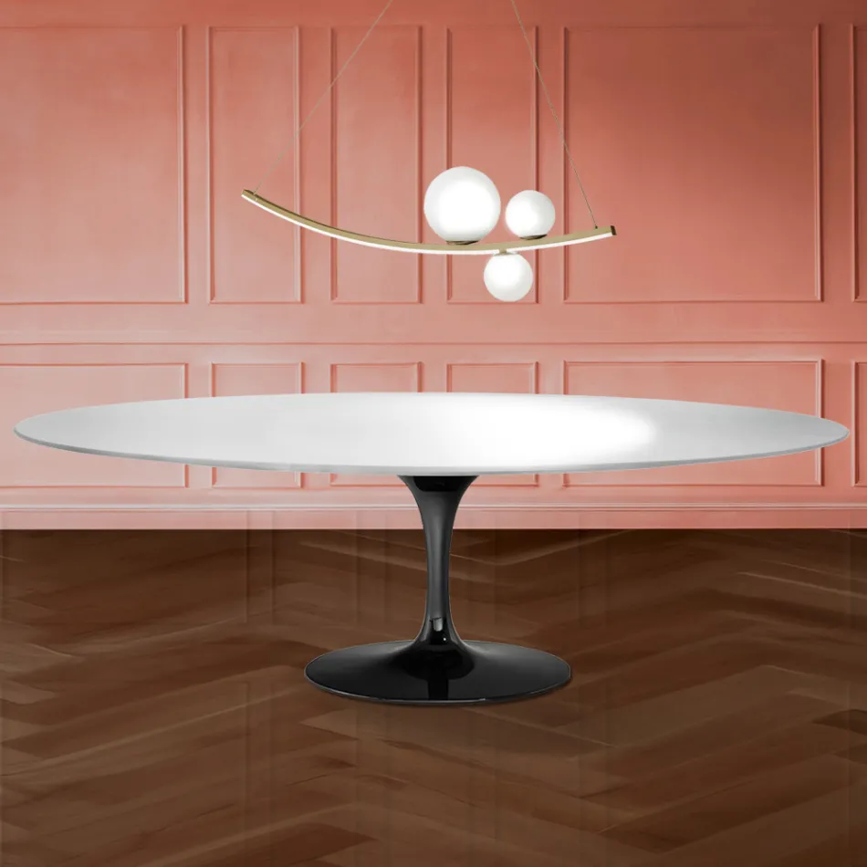 Table ovale Tulip H 74 d'Eero Saarinen en stratifié liquide, fabriquée en Italie - Écarlate Viadurini