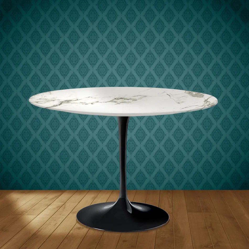 Table ronde Tulipe Eero Saarinen H 74 cm en céramique Aura 22, fabriquée en Italie - Écarlate Viadurini