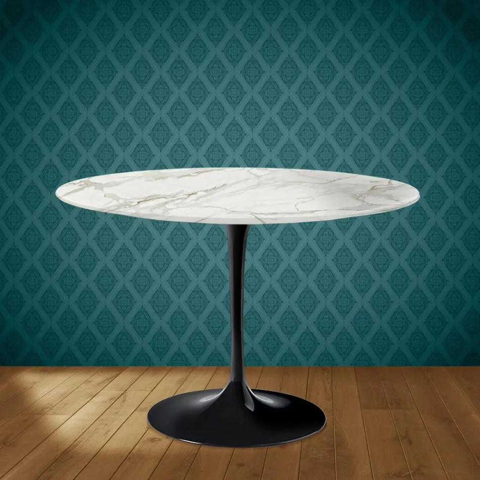 Table ronde Tulipe Eero Saarinen H 74 cm en céramique brillante, fabriquée en Italie - Écarlate Viadurini