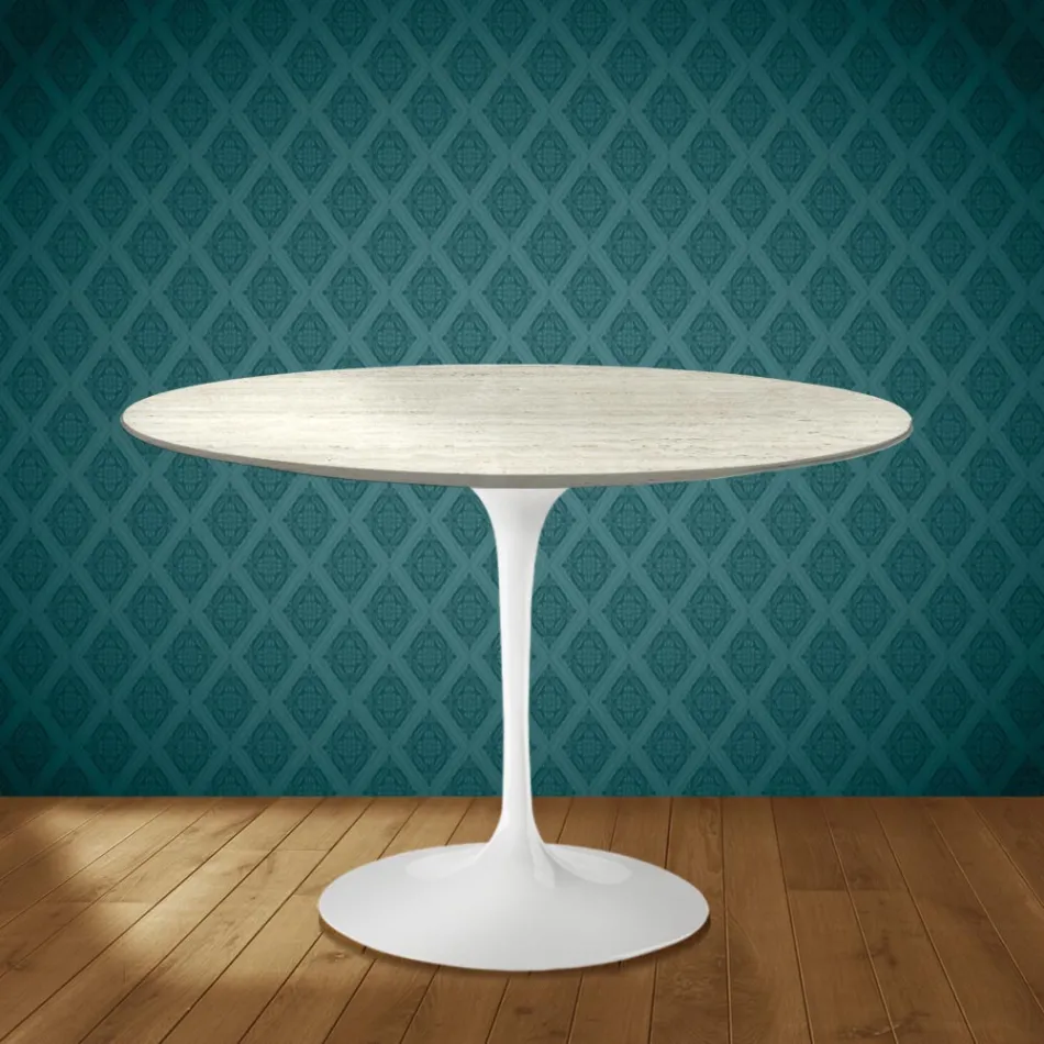Table ronde Tulipe Eero Saarinen H 74 cm en céramique Marmorio, fabriquée en Italie - Écarlate Viadurini