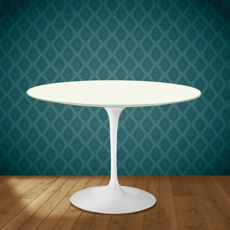 Table ronde Tulipe Eero Saarinen H 74 cm en céramique Moonè, fabriquée en Italie - Écarlate Viadurini