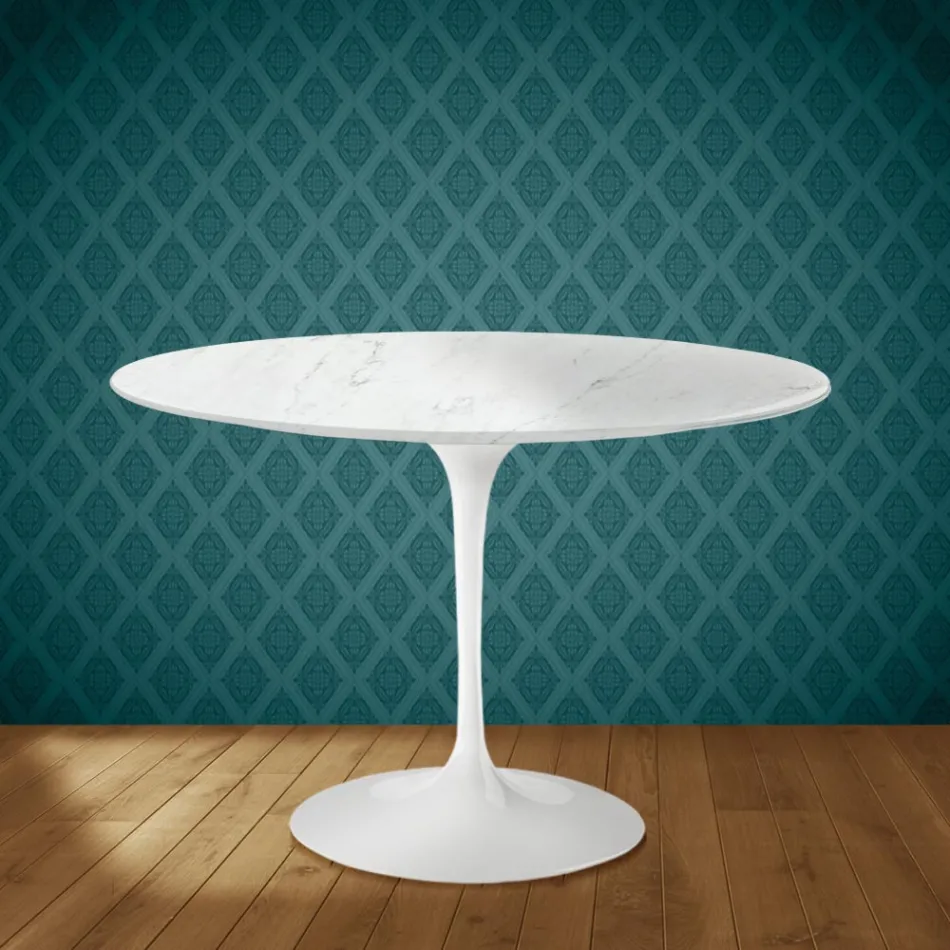 Table ronde Tulipe Eero Saarinen H 74 cm en céramique Salina, fabriquée en Italie - Écarlate Viadurini