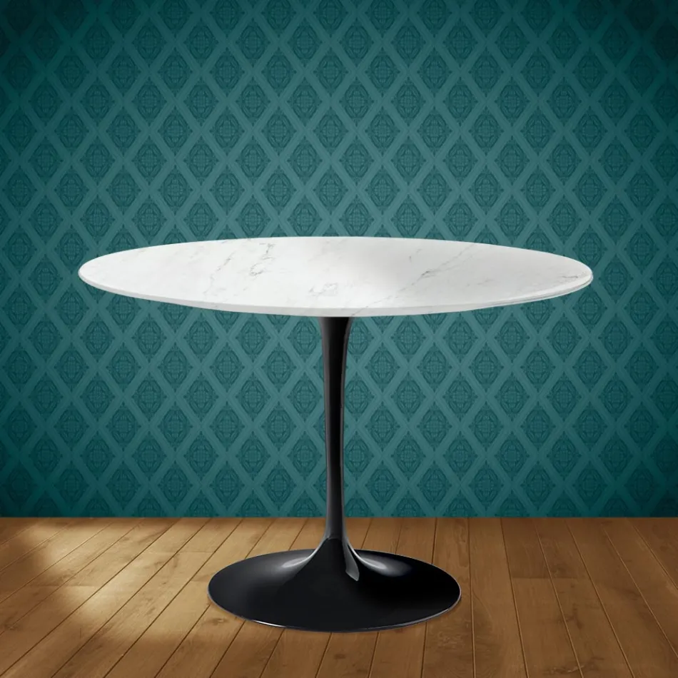 Table ronde Tulipe Eero Saarinen H 74 cm en céramique Salina, fabriquée en Italie - Écarlate Viadurini