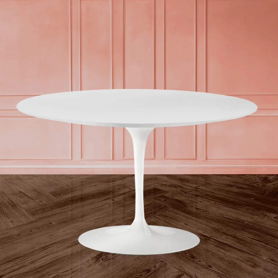 Table Tulip Eero Sarinen H 73 avec plateau MDF en stratifié liquide blanc - Scarlet Viadurini