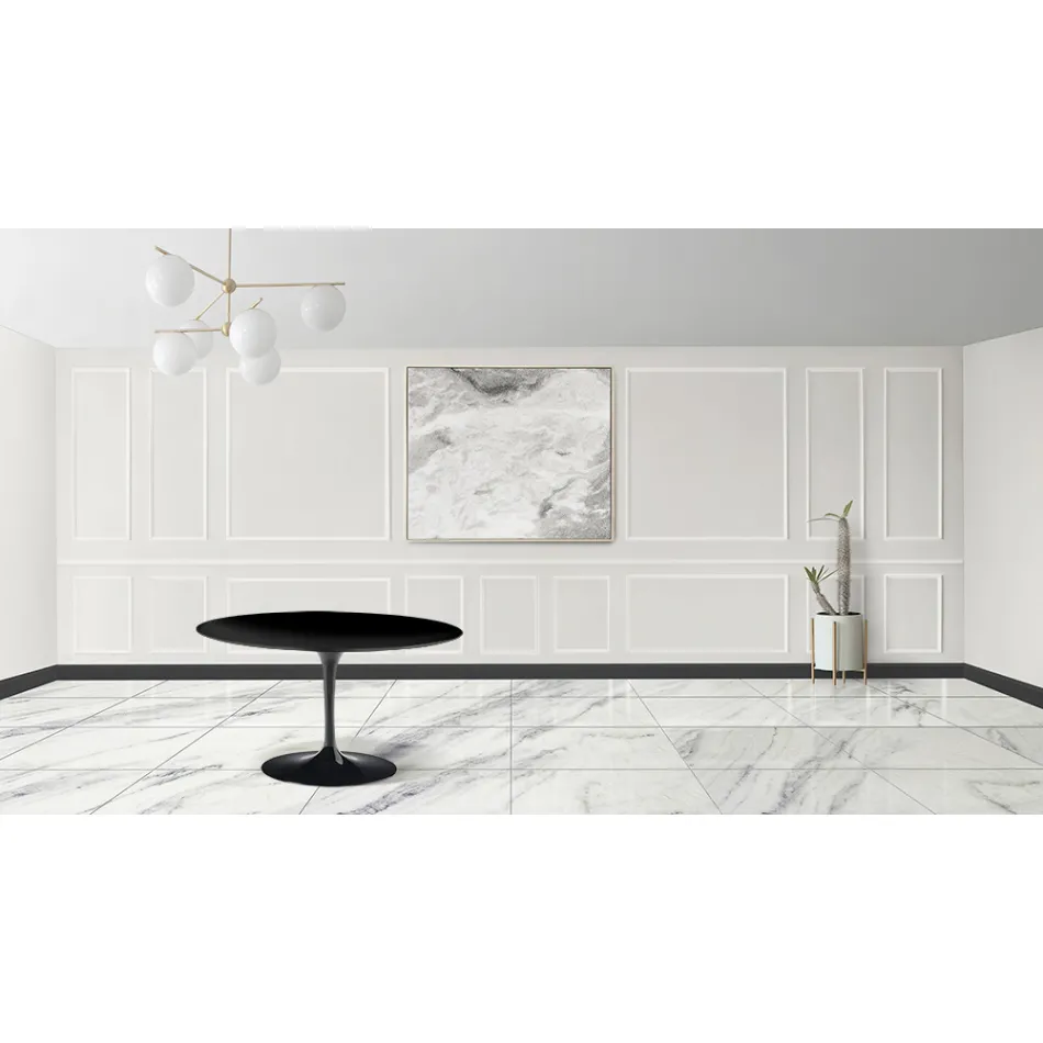 Table Tulip Eero Sarinen H 73 avec plateau MDF en stratifié liquide noir - Scarlet Viadurini