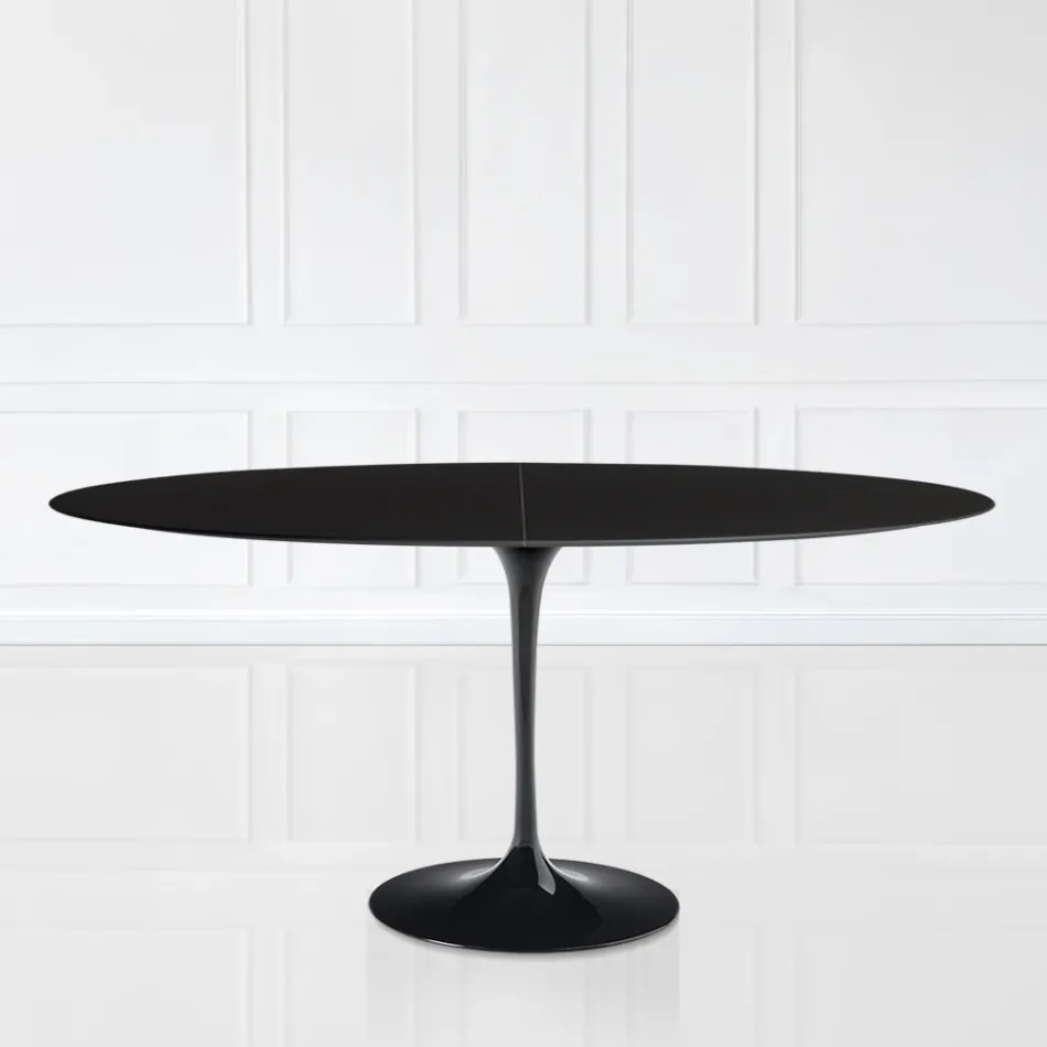 Tulip Table Eero Sarinen H 73 ovale extensible en stratifié liquide noir - Scarlet Viadurini