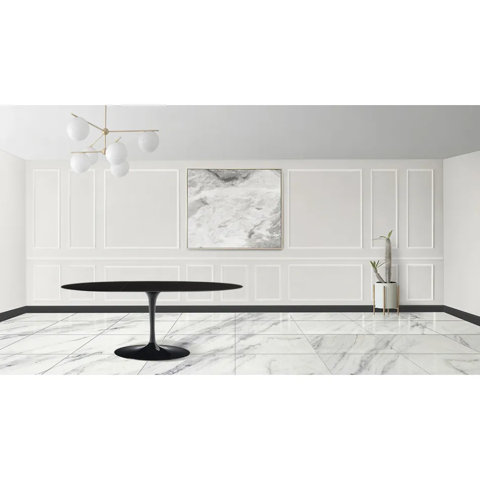 Tulip Table Eero Sarinen H 73 ovale extensible en stratifié liquide noir - Scarlet Viadurini