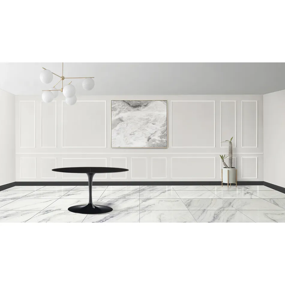 Tulip Table Eero Sarinen H 73 ovale extensible en stratifié liquide noir - Scarlet Viadurini