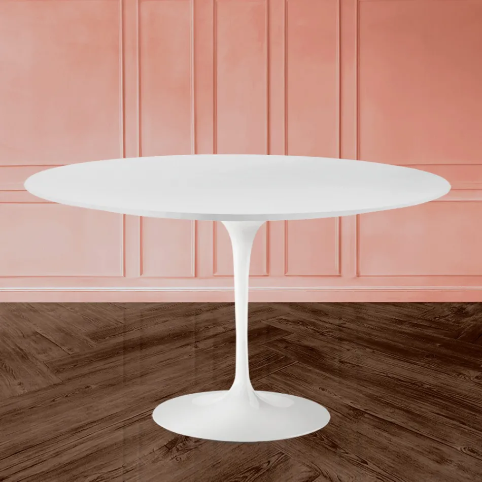 Table Tulipe Eero Sarinen H 73 Ovale en stratifié liquide blanc Made in Italy - Scarlet Viadurini