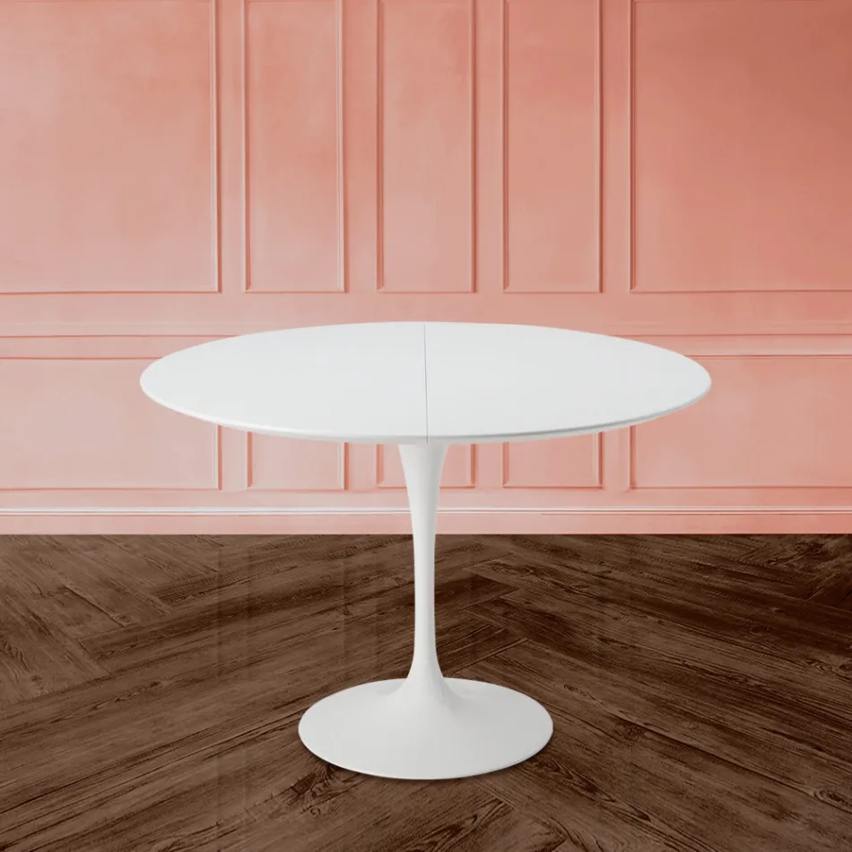 Table Tulipe Saarinen H 73 extensible en stratifié blanc liquide Made in Italy - Scarlet Viadurini