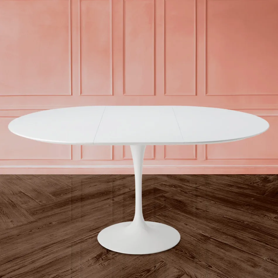 Table Tulipe Saarinen H 73 extensible en stratifié blanc liquide Made in Italy - Scarlet Viadurini