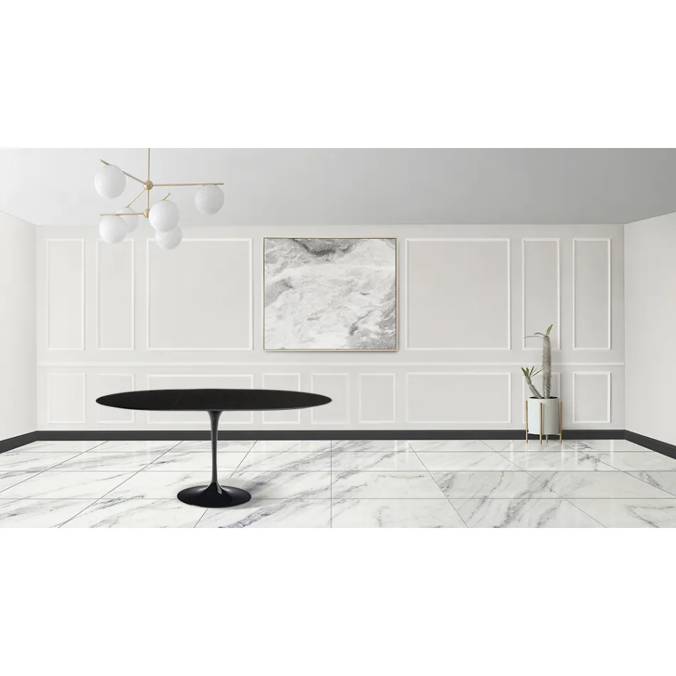 Table Tulipe Saarinen H 73 extensible en stratifié liquide noir Made in Italy - Scarlet Viadurini