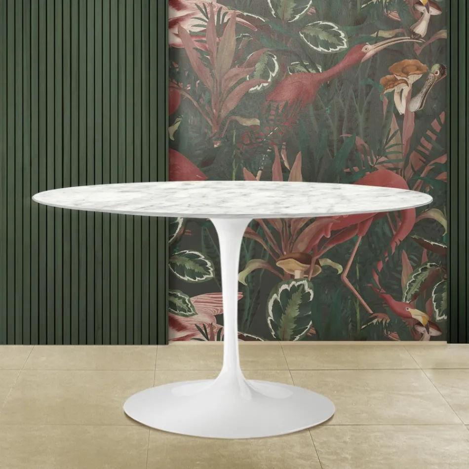 Table Tulipe Saarinen H 73 avec plateau ovale en marbre de Carrare Made in Italy - Ecarlate Viadurini