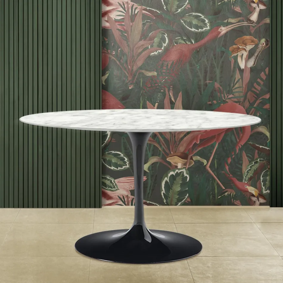Table Tulipe Saarinen H 73 avec plateau ovale en marbre de Carrare Made in Italy - Ecarlate Viadurini