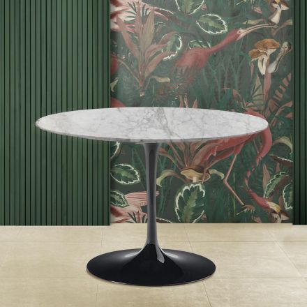 Table Tulipe Saarinen H 73 avec plateau rond en marbre Arabescato Made in Italy Viadurini