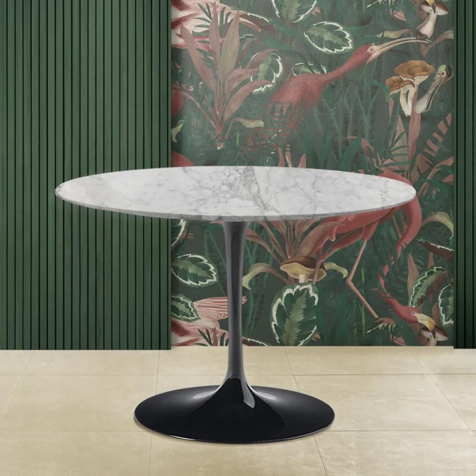 Table Tulipe Saarinen H 73 avec plateau rond en marbre Arabescato Made in Italy Viadurini