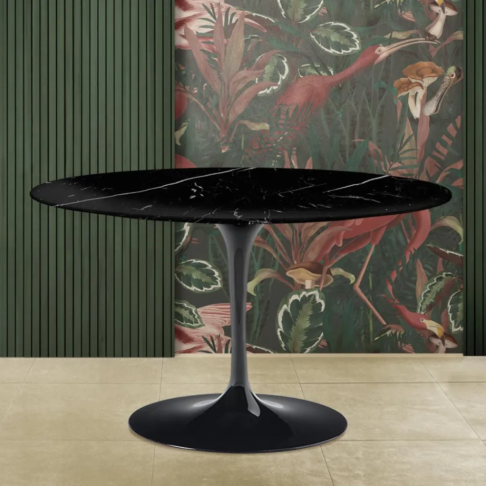 Table tulipe Saarinen H 73 avec plateau rond en marbre noir Marquinia Made in Italy - Ecarlate Viadurini