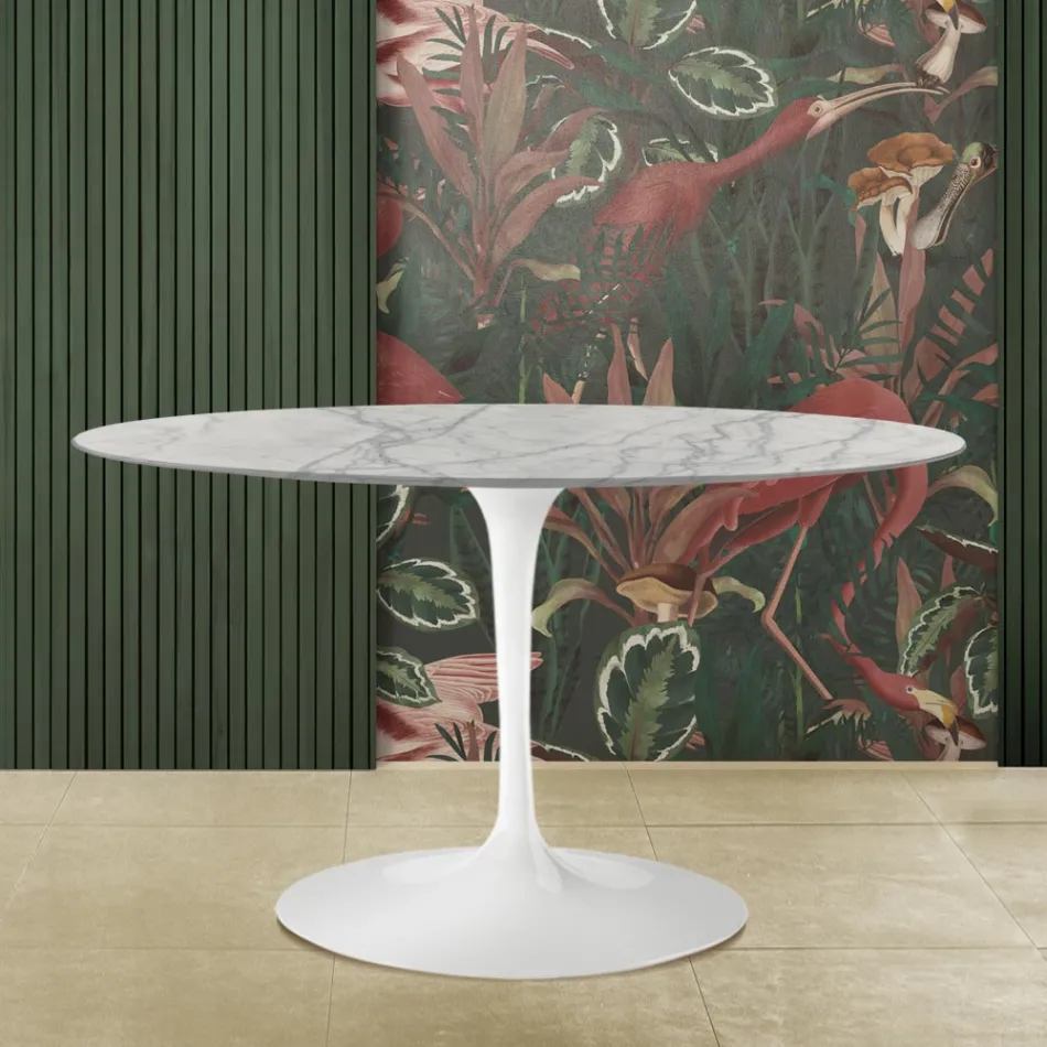 Table Tulipe Saarinen H 73 Ovale en Marbre de Carrare Statuarietto Made in Italy - Ecarlate Viadurini