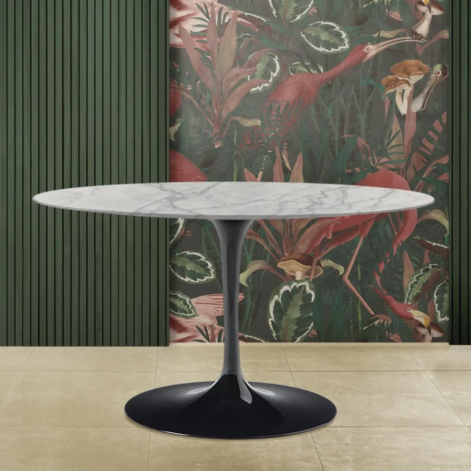 Table Tulipe Saarinen H 73 Ovale en Marbre de Carrare Statuarietto Made in Italy - Ecarlate Viadurini