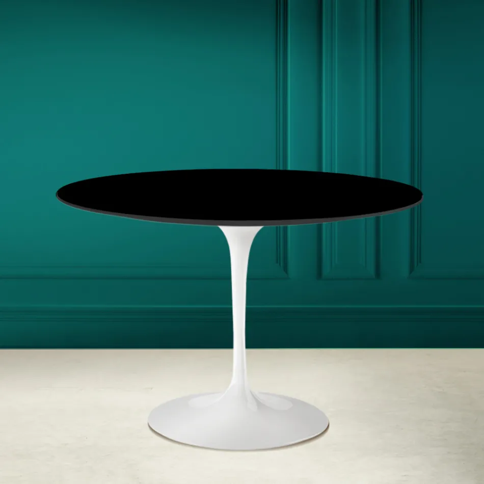 Table Tulipe Saarinen H 73 Rond en Céramique Noir Absolu Made in Italy - Scarlet Viadurini