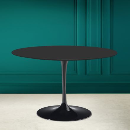 Table tulipe Saarinen H 73 ronde en céramique noire douce Made in Italy - Scarlet Viadurini