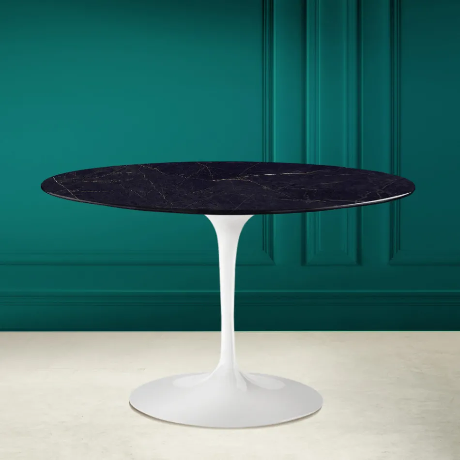 Table Tulipe Saarinen H 73 Round Ceramic Noir Laurent Made in Italy - Scarlet Viadurini